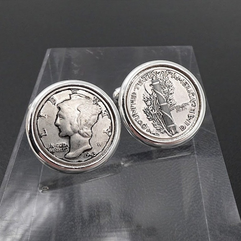 Brooks Brothers 1943 Mercury Dime Medallion Cufflinks Silver Tone Mens Jewelry